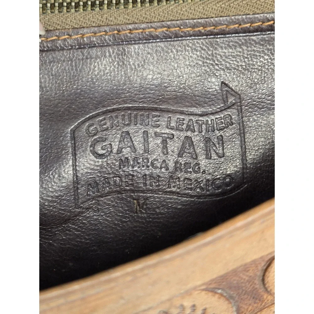 RARE‎ Vintage Brown Hand Tooled Leather Wallet Clutch , Gaiton - Made In Mexico